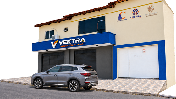Fachada do escritório da Vektra, com o letreiro Vektra Inteligência Contábil